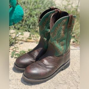 Justin steel toe western boots size 10D with copper fit insoles